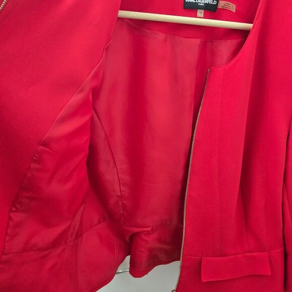 Karl Lagerfeld Paris 16 Red Full zip Blazer with Peplum Faux Front Pockets - Picture 4 of 11